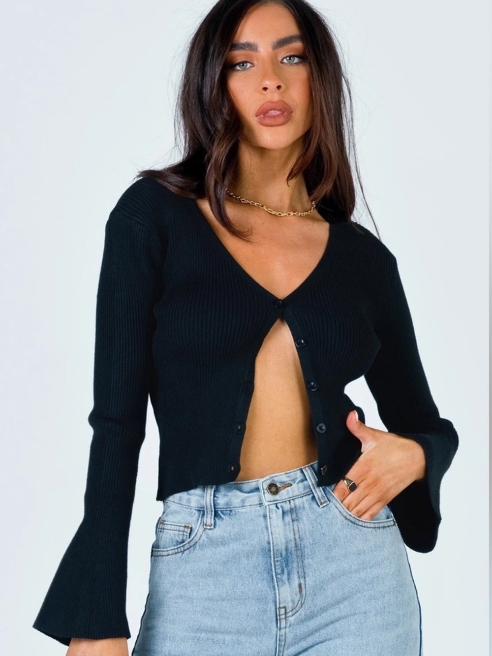 Princess Polly Bella Vu Cropped Cardigan in Black - Size S/M